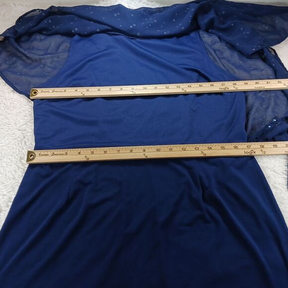 AA Studio Elegant Blue Midi with Sheer Sequin Overlay Size 16. Scoop Neckline... - Picture 7 of 8